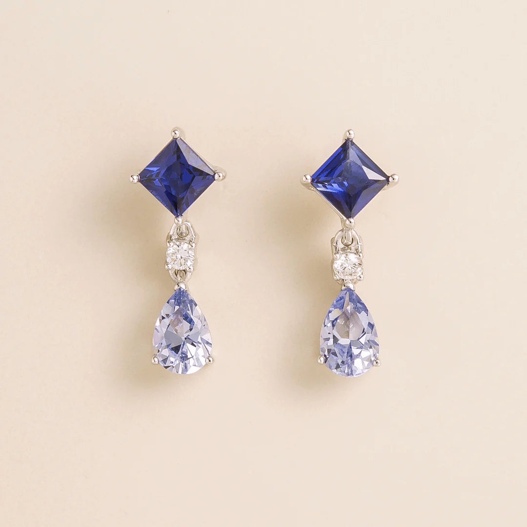 Ori White Gold Earrings Set With Blue Sapphire Diamond