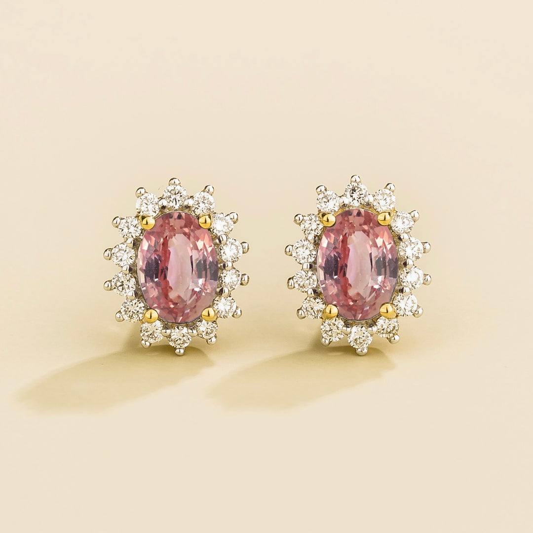 Divo Gold Earrings Set With Padparadscha Sapphire & Diamond