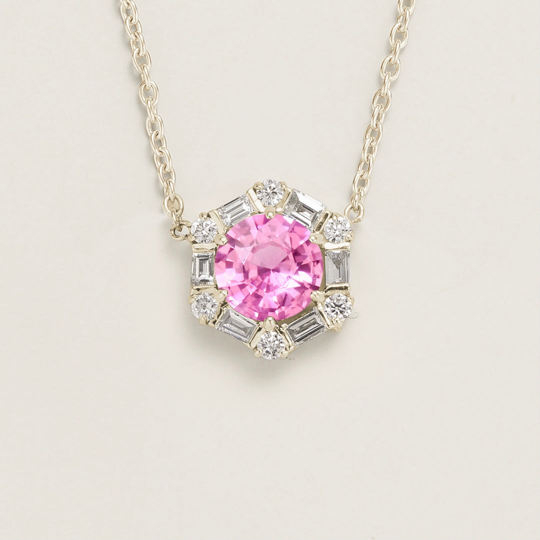 Melba White Gold Necklace Set With Pink Sapphire & Diamond