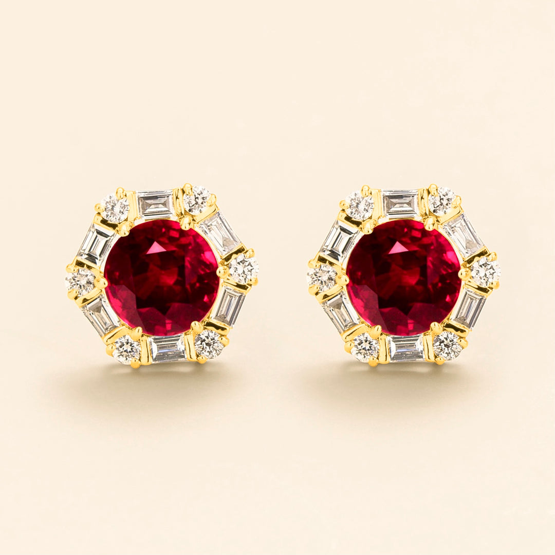 Melba Gold Earrings Set With Ruby & Diamond