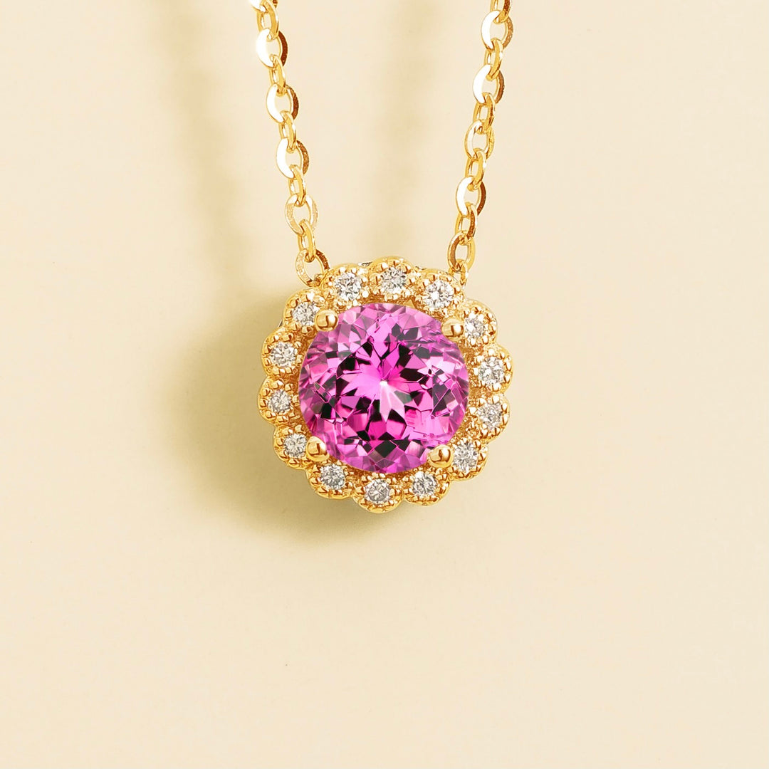 Solen Gold Necklace Set With Pink Sapphire & Diamond