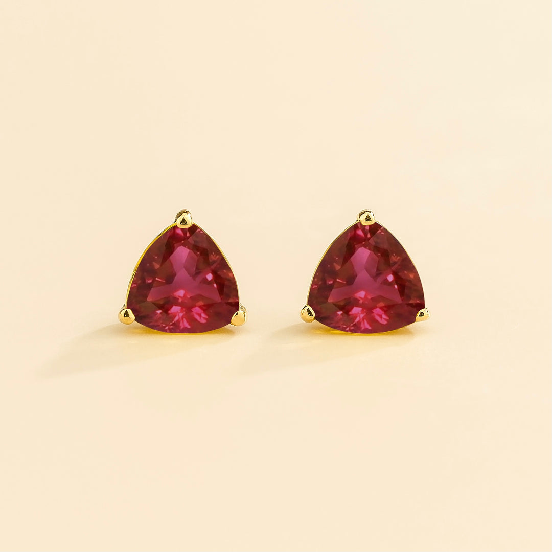 Trillion gold earrings set with Ruby