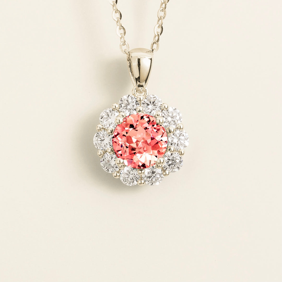 Floret White Gold Necklace Set With Padparadscha Sapphire & Diamond