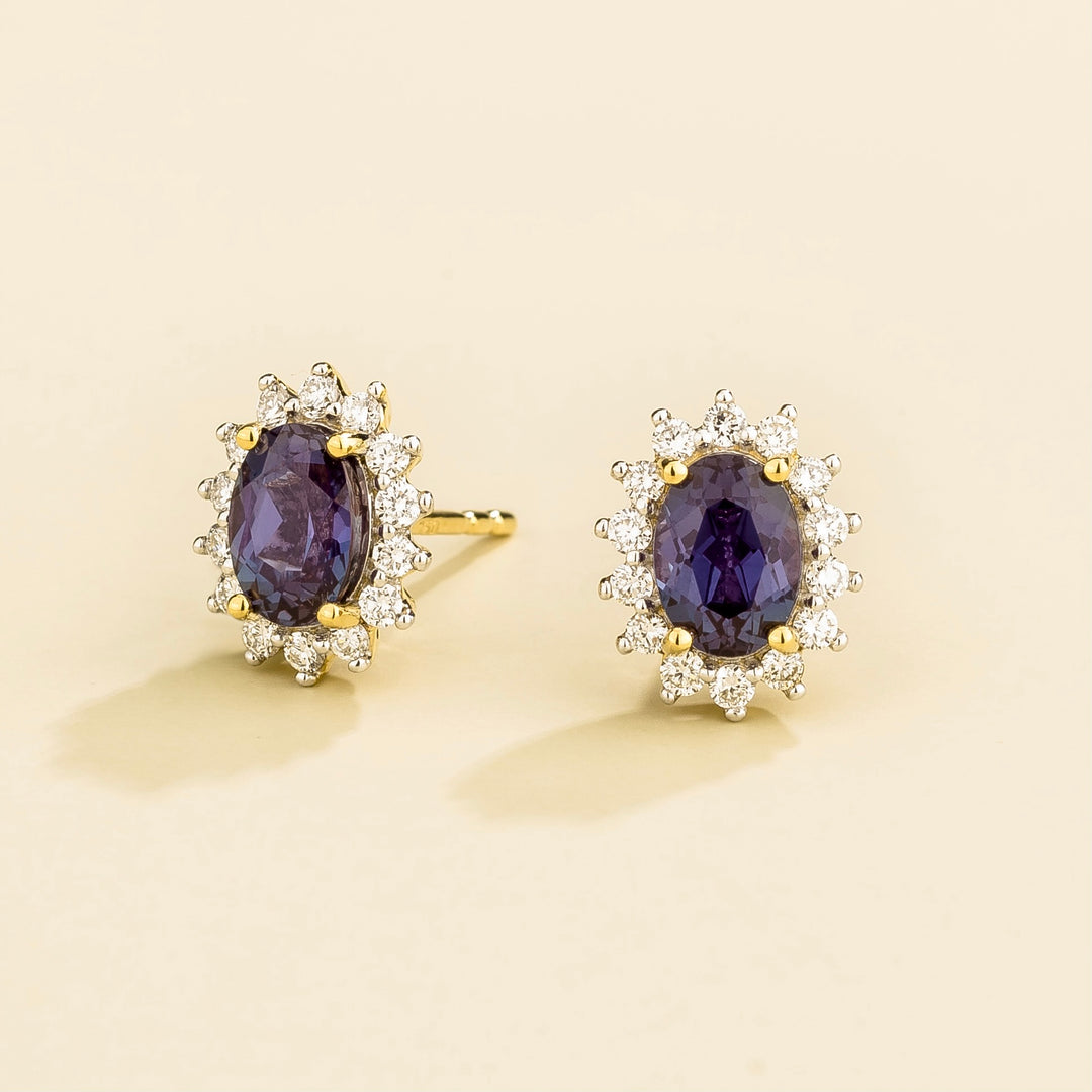 Divo Gold Earrings Set With Alexandrite Sapphire & Diamond