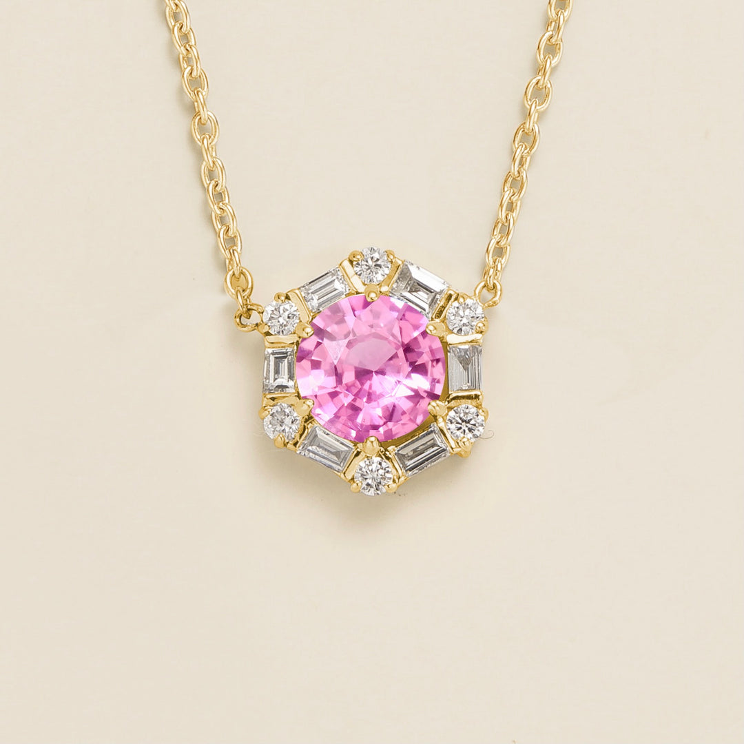 Melba Gold Necklace Set With Pink Sapphire & Diamond