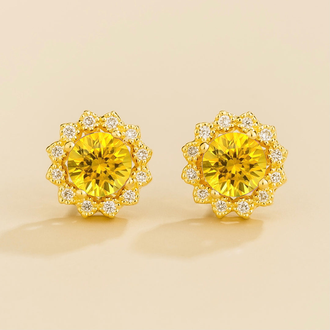 Solen Gold Earrings Set With Yellow Sapphire & Diamond