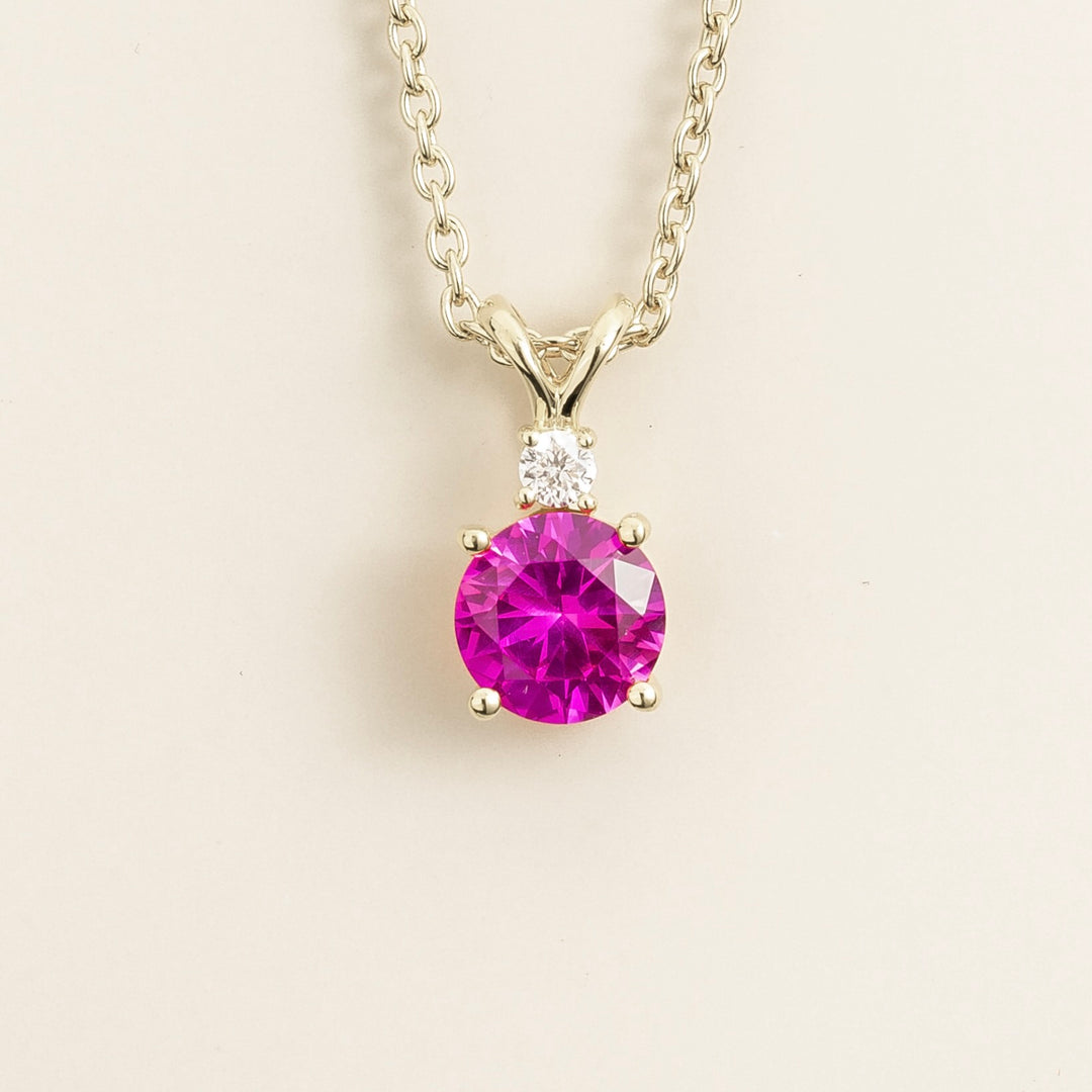 Joie pendant necklace in Vivid Pink Sapphire & Diamond set in White Gold