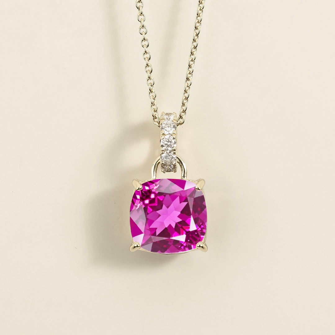 Oreol pendant necklace in vivid Pink sapphire & Diamond set in White gold