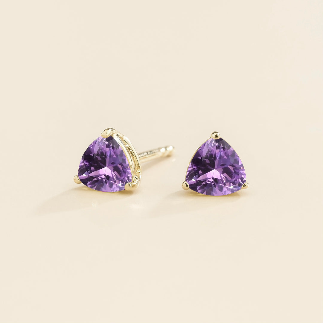 Trillion white gold earrings set with Purple sapphire