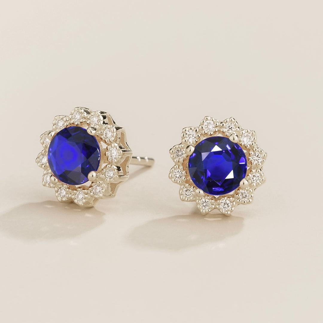 Solen White Gold Earrings Set With Blue Sapphire & Diamond