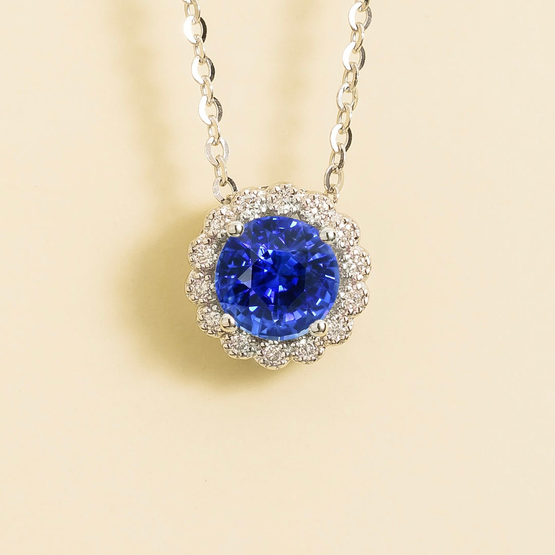 Solen White Gold Necklace Set With Blue Sapphire & Diamond