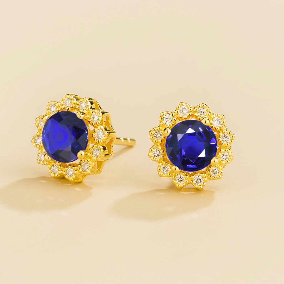 Solen Gold Earrings Set With Blue Sapphire & Diamond