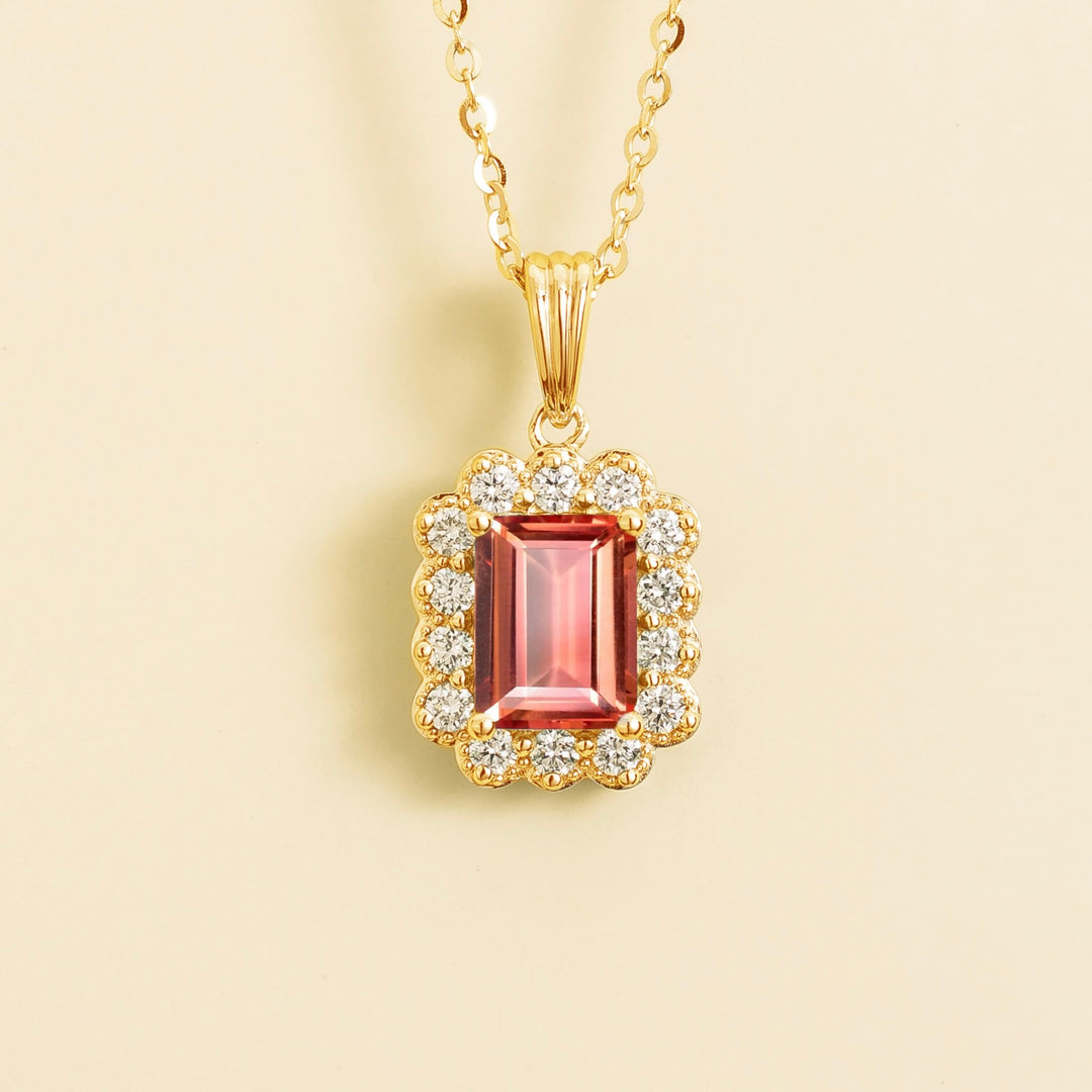 Verda Gold Necklace In Padparadscha Sapphire and Diamonds