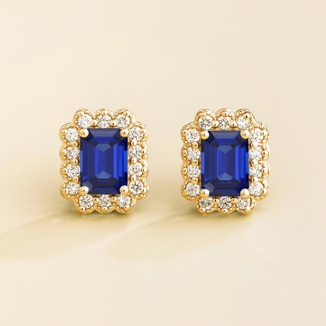 Verda Gold Earrings in Blue Sapphire & Diamond