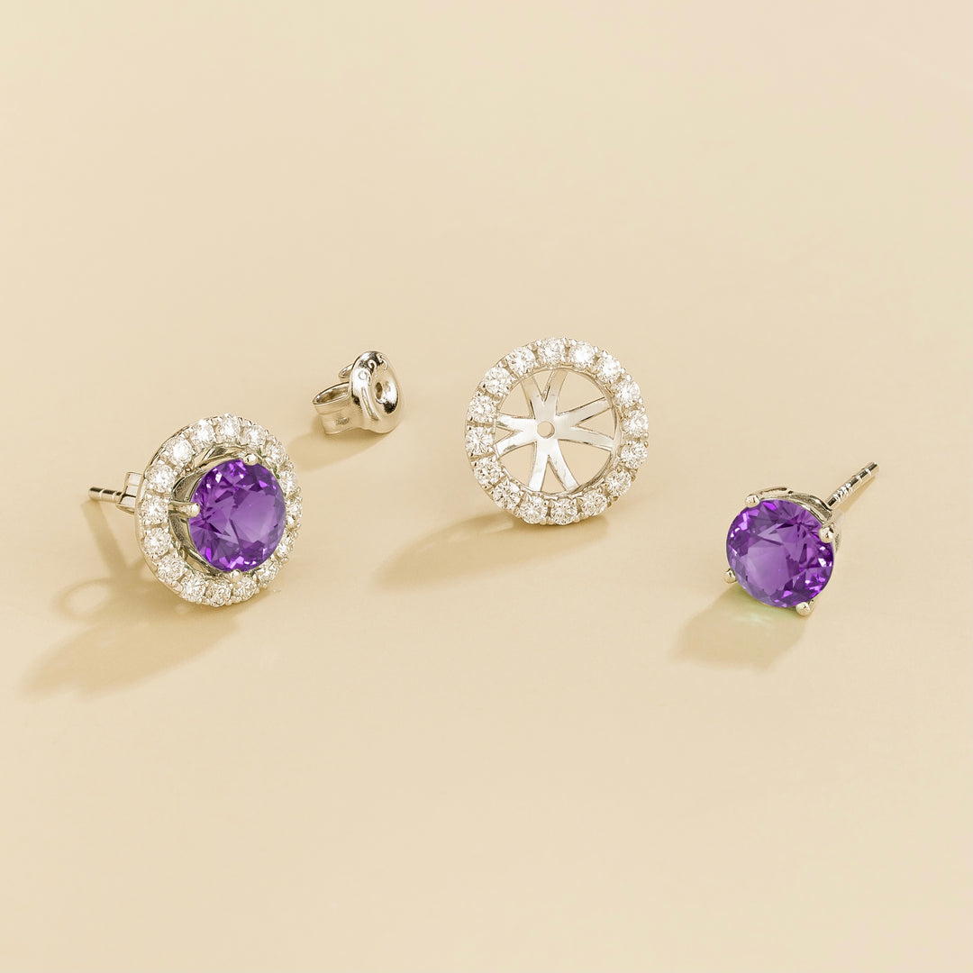 Floret White Gold Earrings Set With Purple Sapphire & Diamond