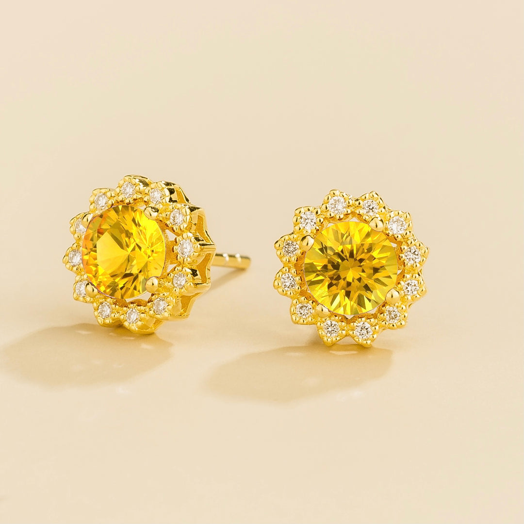 Solen Gold Earrings Set With Yellow Sapphire & Diamond