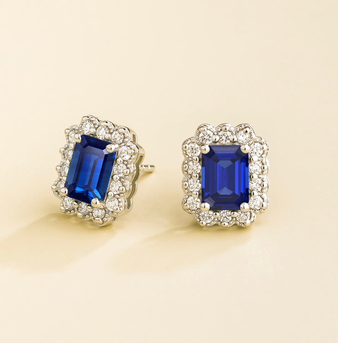 Verda White Gold Earrings in Blue Sapphire & Diamond