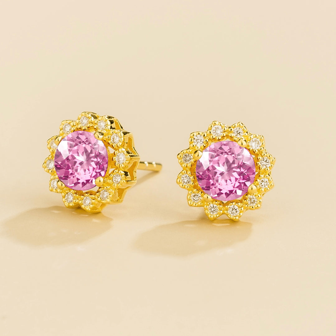 Solen Gold Earrings Set With Pink Sapphire & Diamond