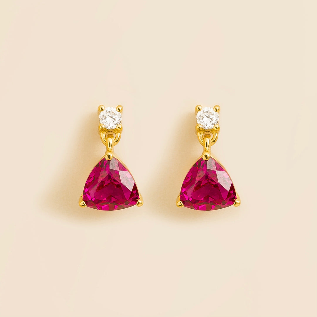 Trillion Gold Earrings Set With Ruby & Diamond