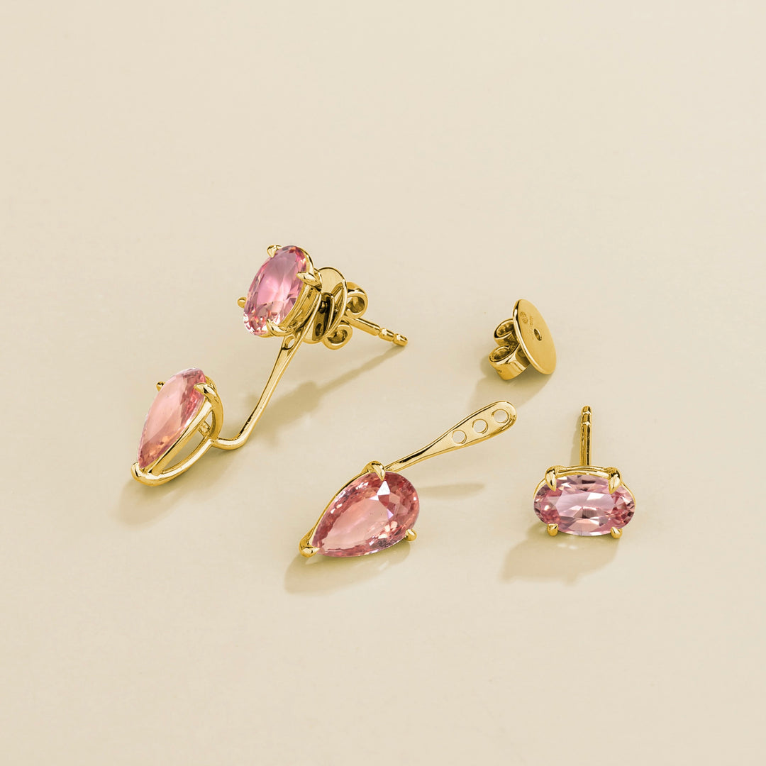 Juli gold earrings set with Padparadscha sapphires