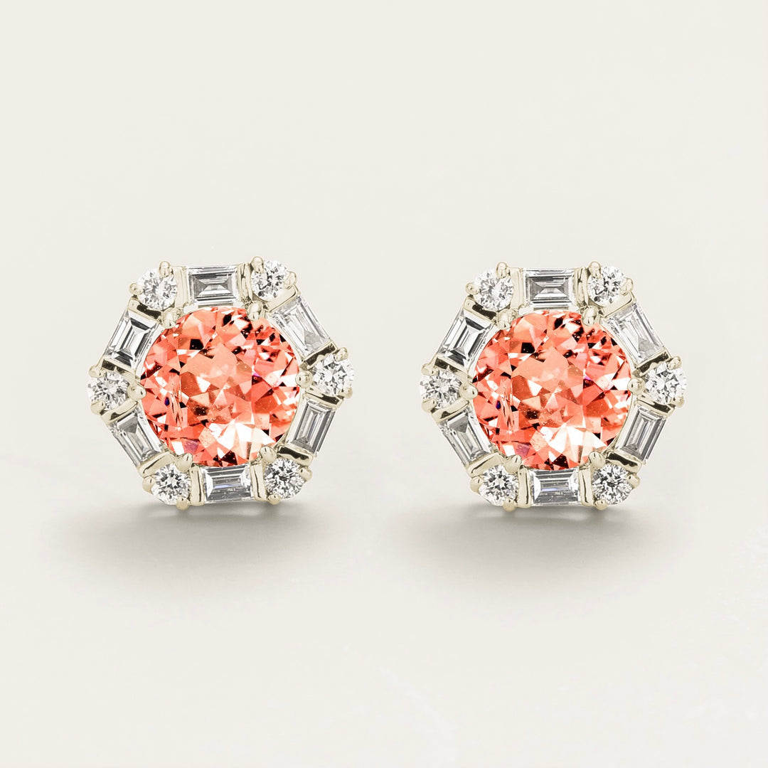 Melba White Gold Earrings Set With Padparadscha Sapphire & Diamond