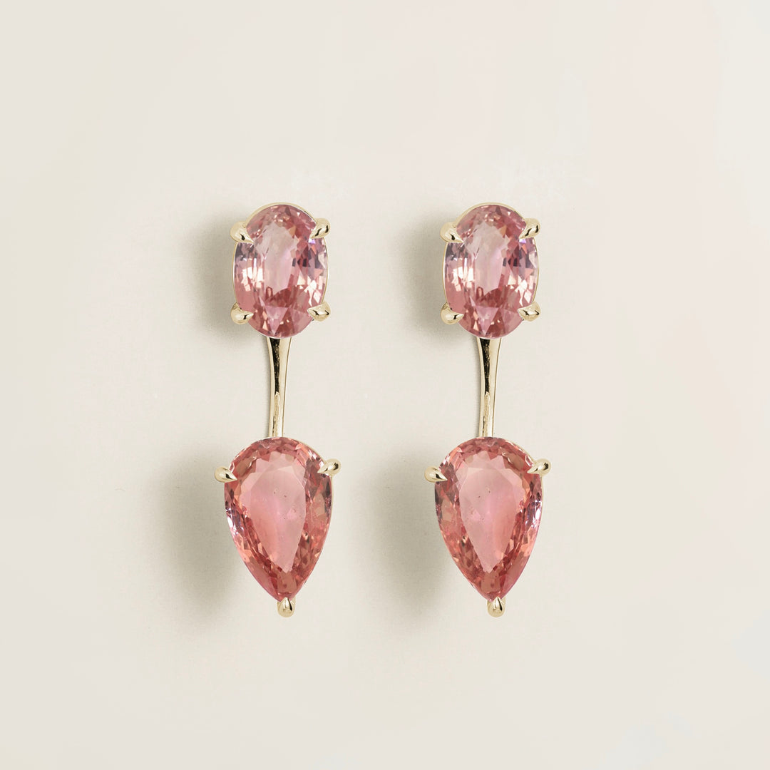 Juli white gold earrings set with Padparadscha sapphires