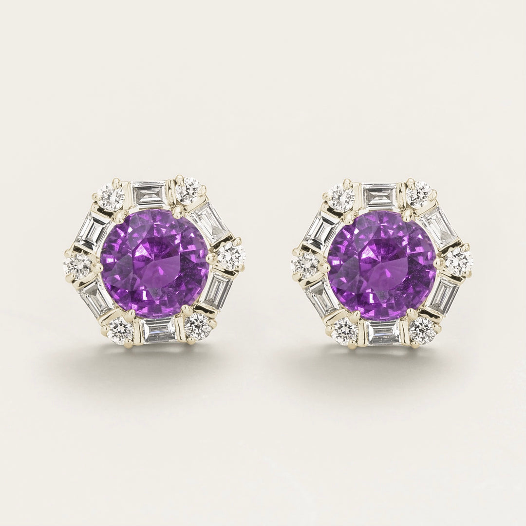 Melba White Gold Earrings Set With Purple Sapphire & Diamond