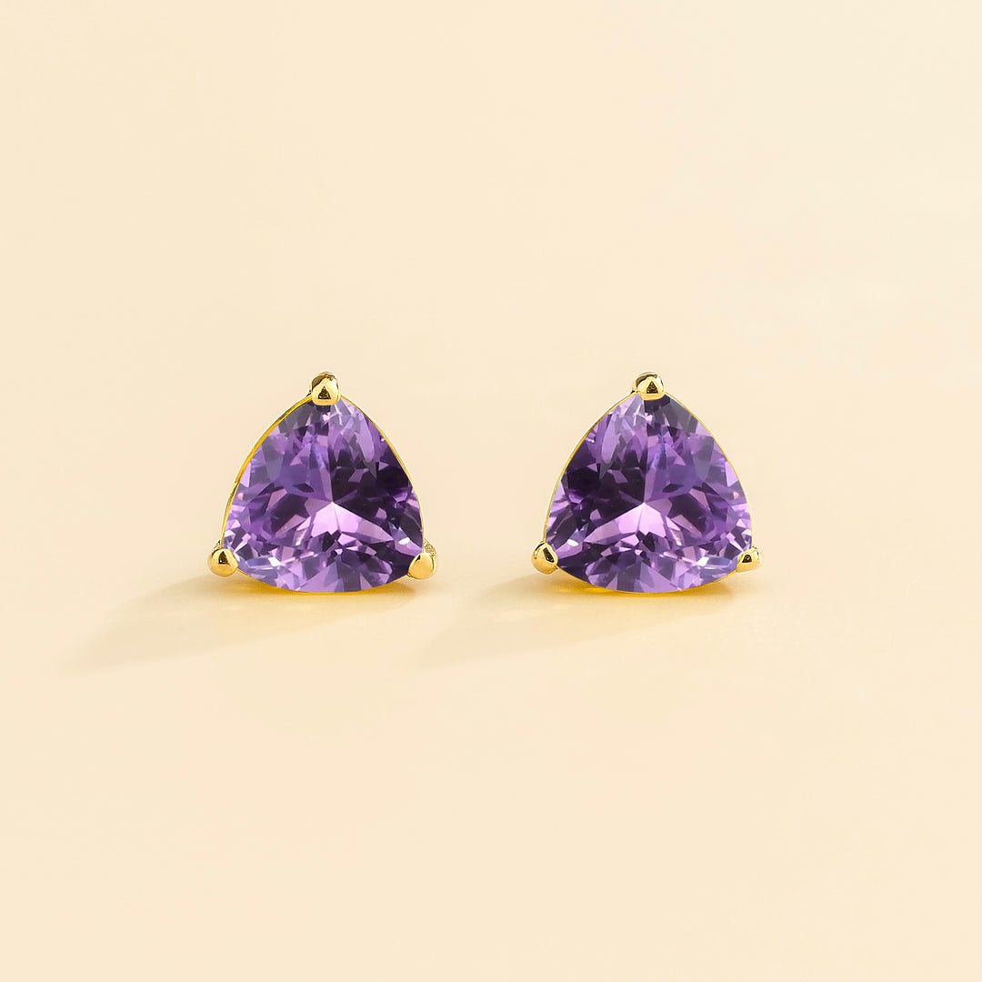 Trillion gold earrings set with Purple sapphire