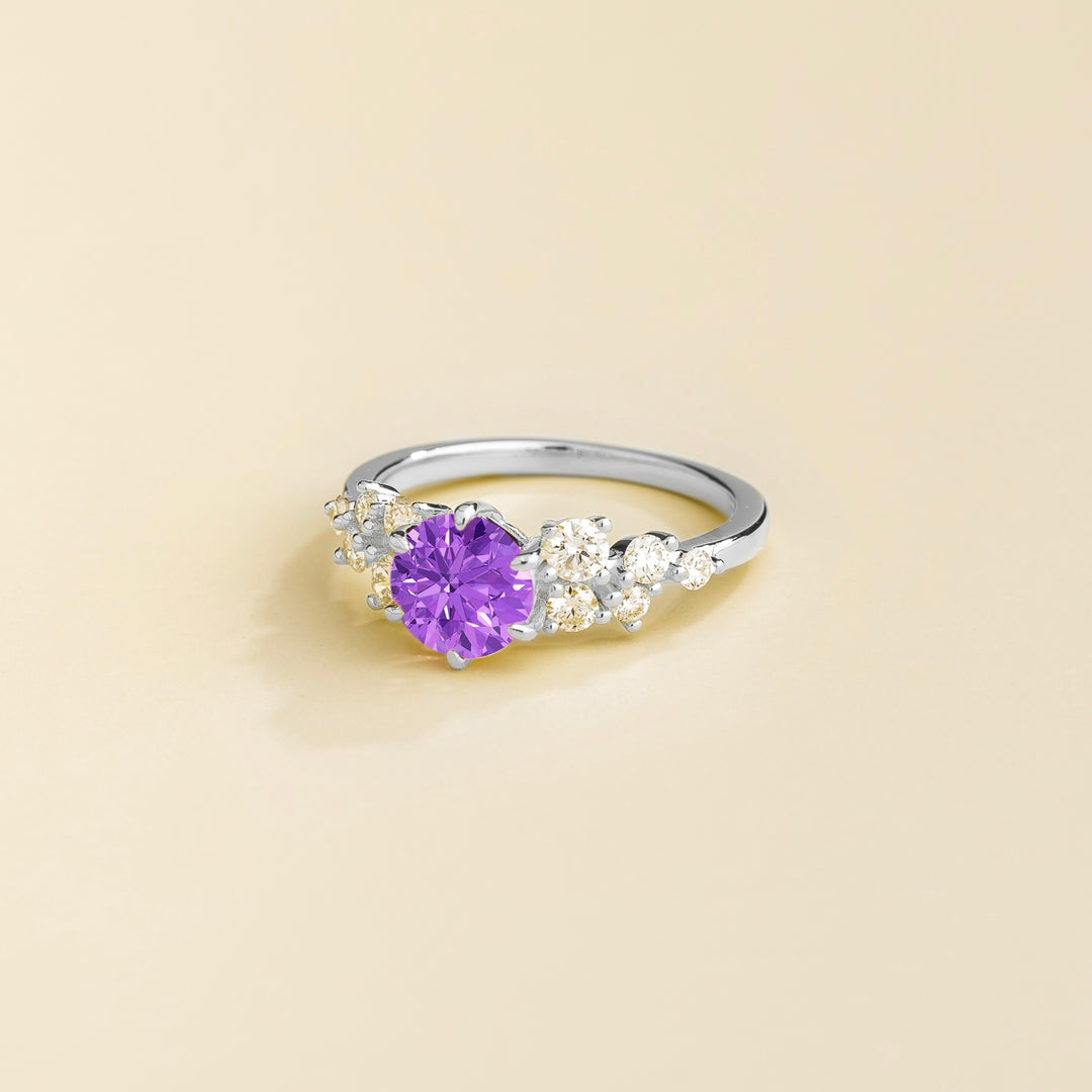 Floret white gold ring in Purple sapphire & Diamonds