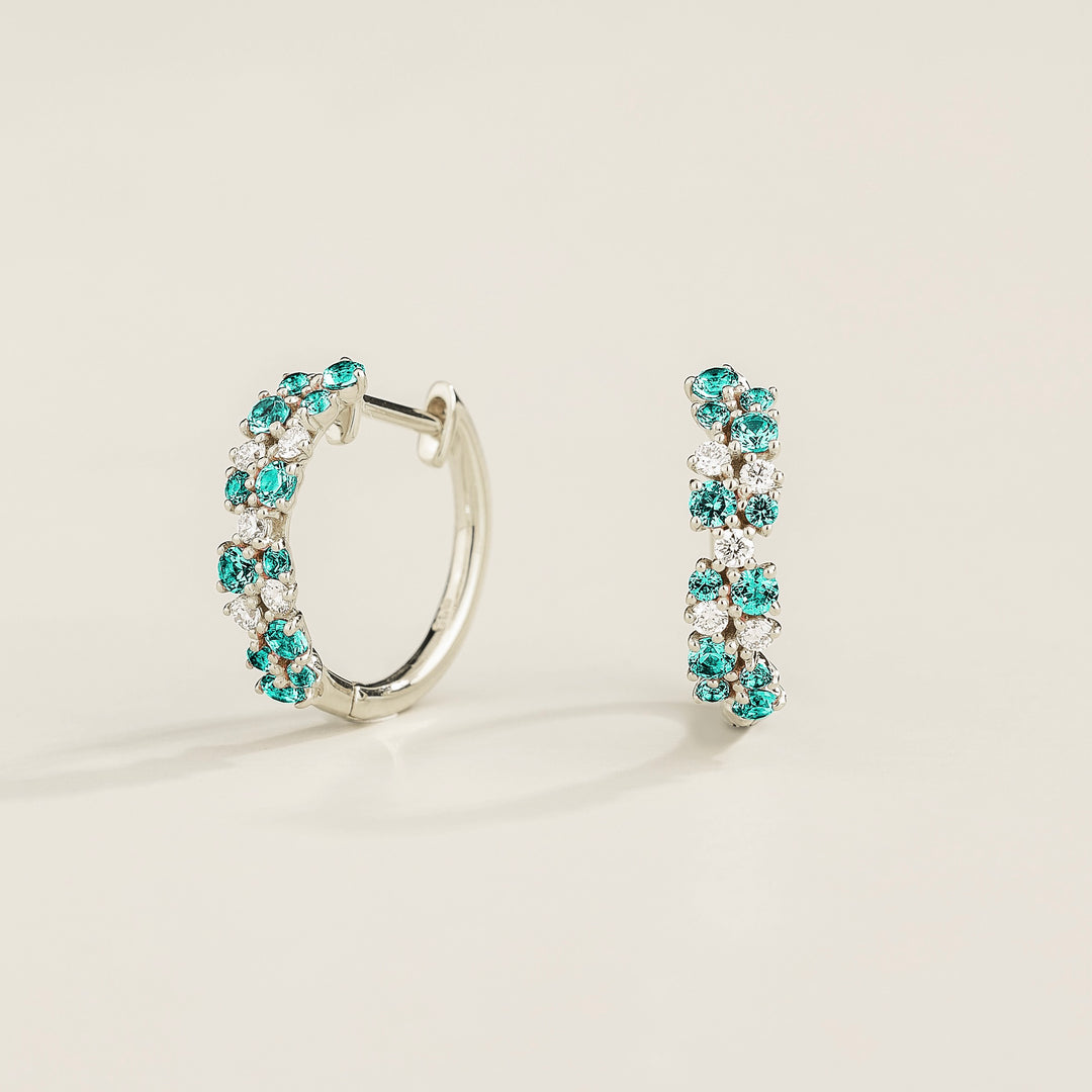 Starry White Gold Huggie Earrings set with Paraiba Sapphire & Diamond