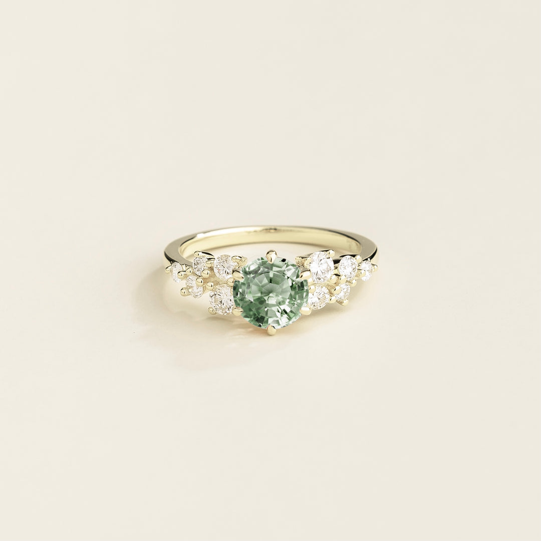 Floret white gold ring in Green sapphire & Diamonds