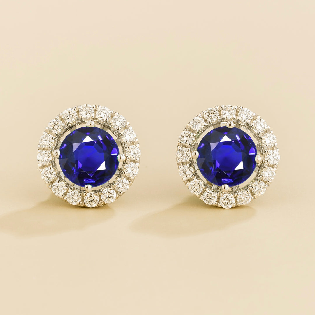 Floret White Gold Earrings Set With Blue Sapphire & Diamond