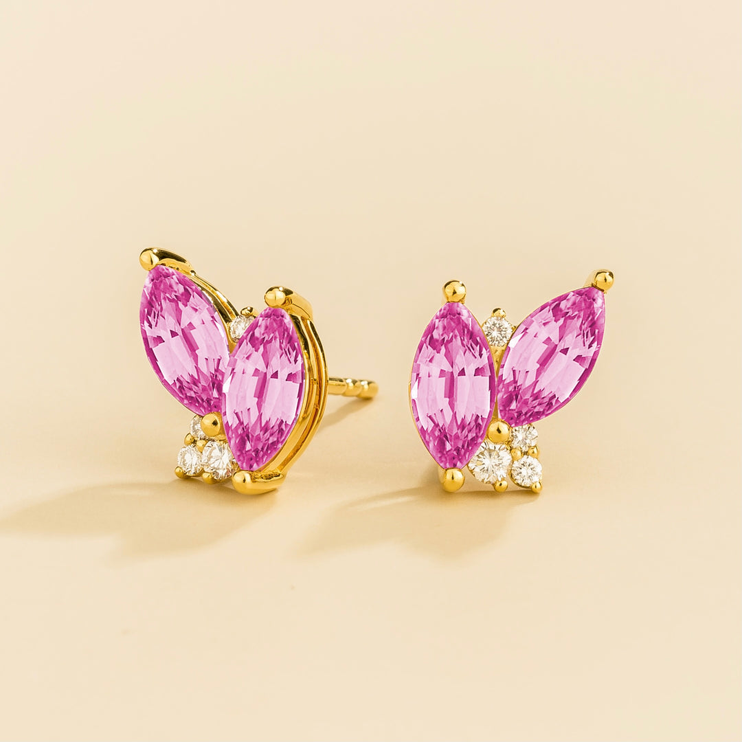 Vento Gold Earrings Pink Sapphire & Diamond