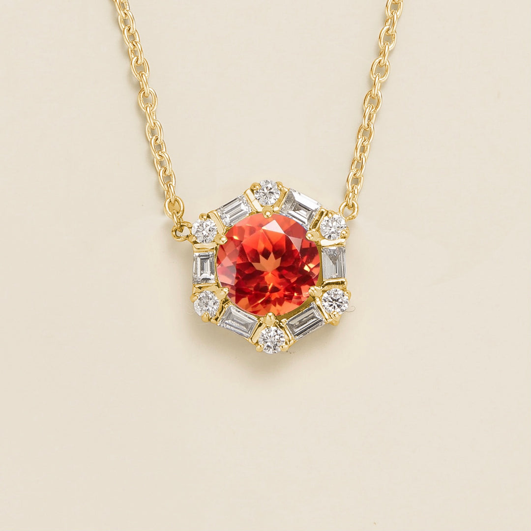 Melba Gold Necklace Set With Padparadscha Sapphire & Diamond