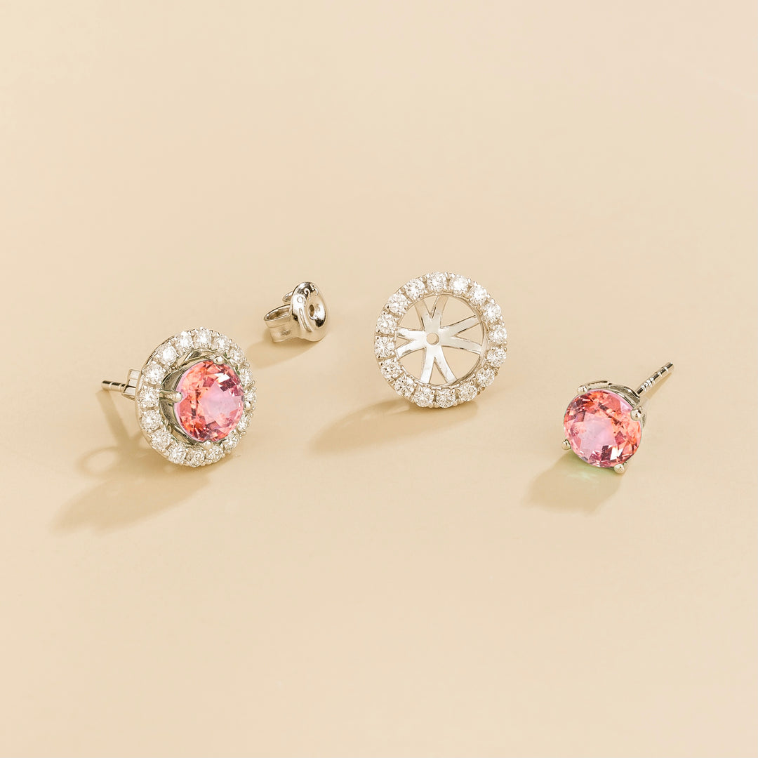 Floret White Gold Earrings Set With Padparadscha Sapphire & Diamond