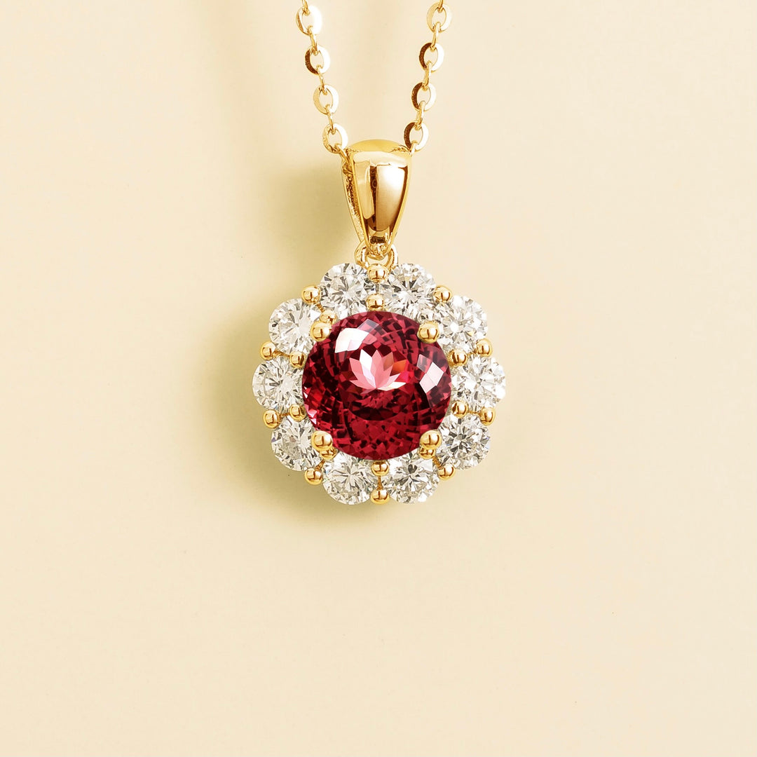 Floret Gold Necklace Set With Ruby & Diamond