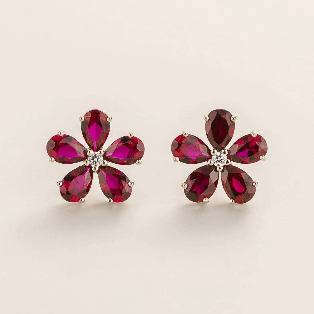 Florea White Gold Earrings Ruby & Diamond