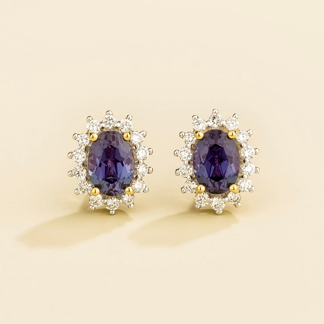 Divo Gold Earrings Set With Alexandrite Sapphire & Diamond