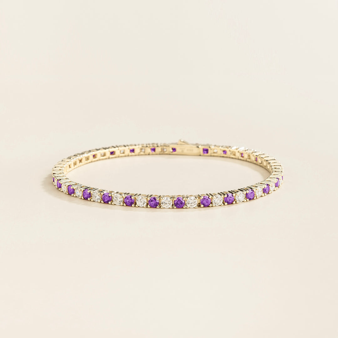 Ciclo white gold tennis bracelet set with Purple sapphire and Diamond