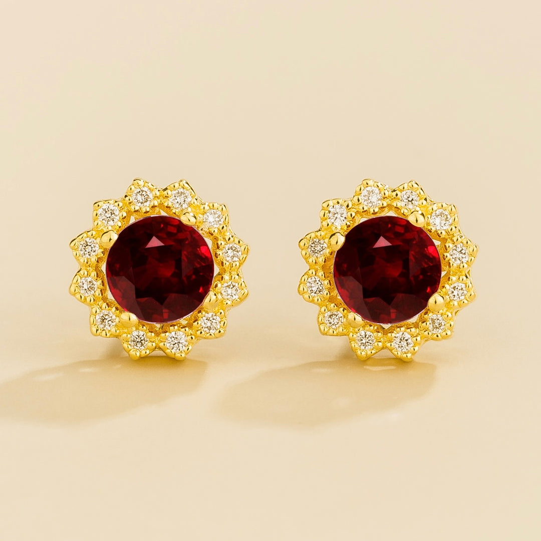 Solen Gold Earrings Set With Ruby & Diamond