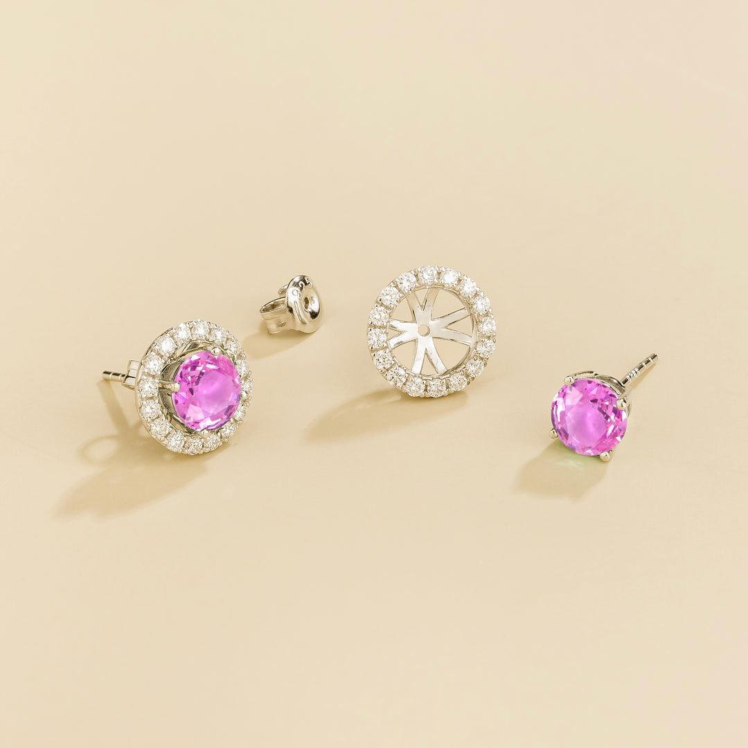 Floret White Gold Earrings Set With Pink Sapphire & Diamond