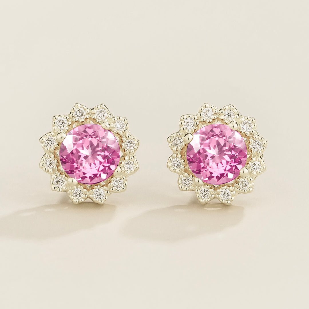 Solen White Gold Earrings Set With Pink Sapphire & Diamond