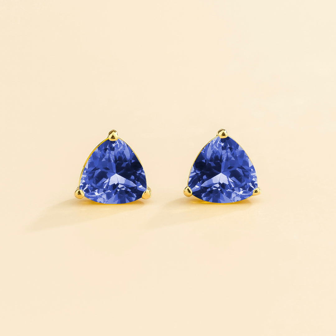 Trillion gold earrings set with Blue sapphire