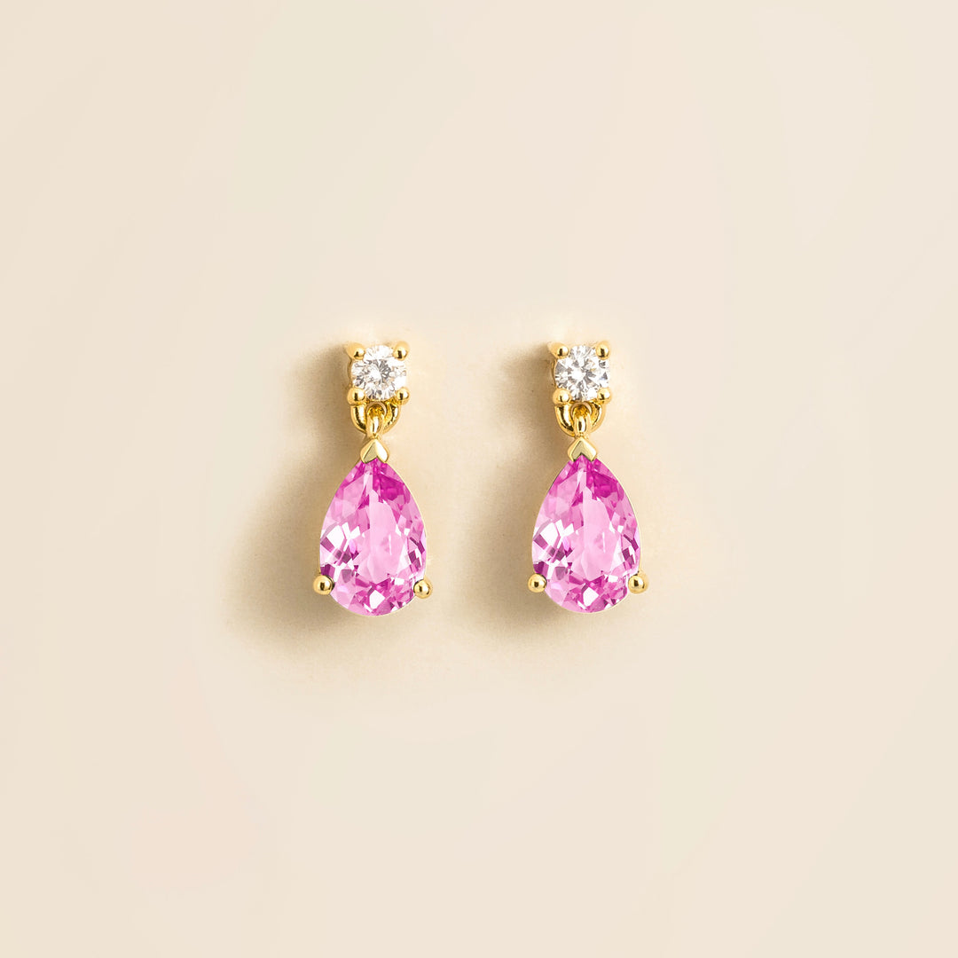 Pisa gold earrings set with Pink sapphire & Diamond