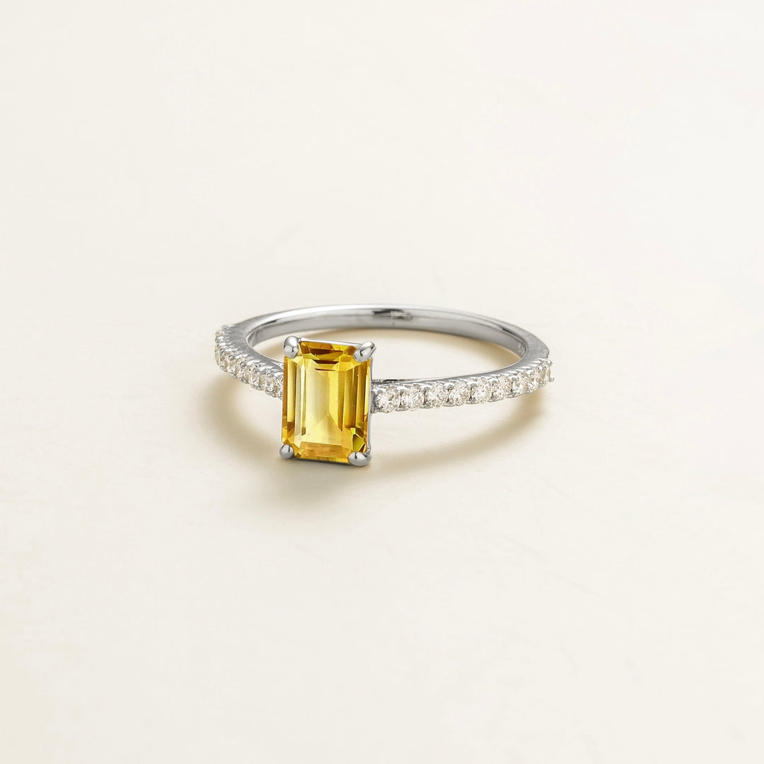 Thamani White Gold Ring In Yellow Sapphire & Diamond