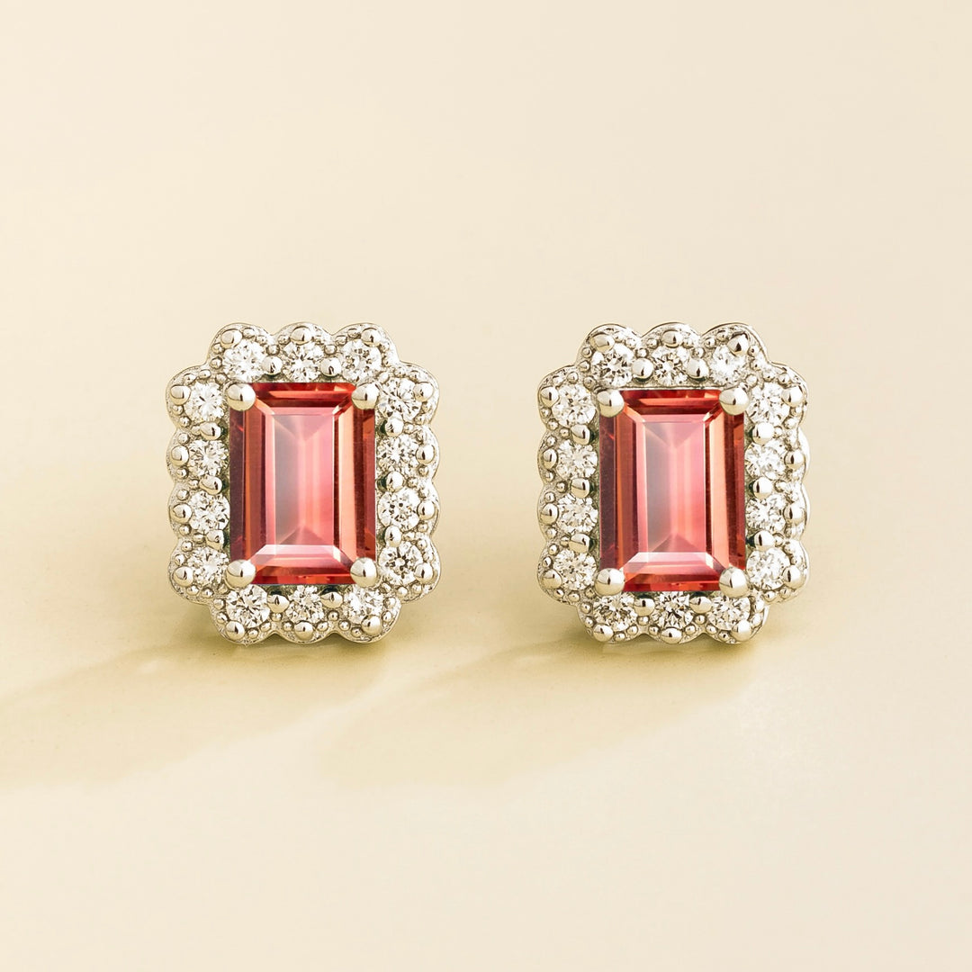 Verda White Gold Earrings in Padparadscha Sapphire & Diamond