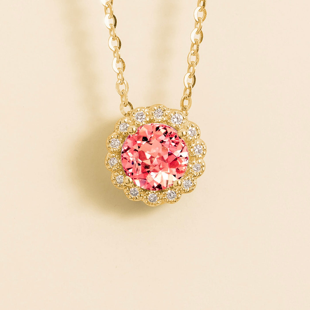 Solen Gold Necklace Set With Padparadscha Sapphire & Diamond