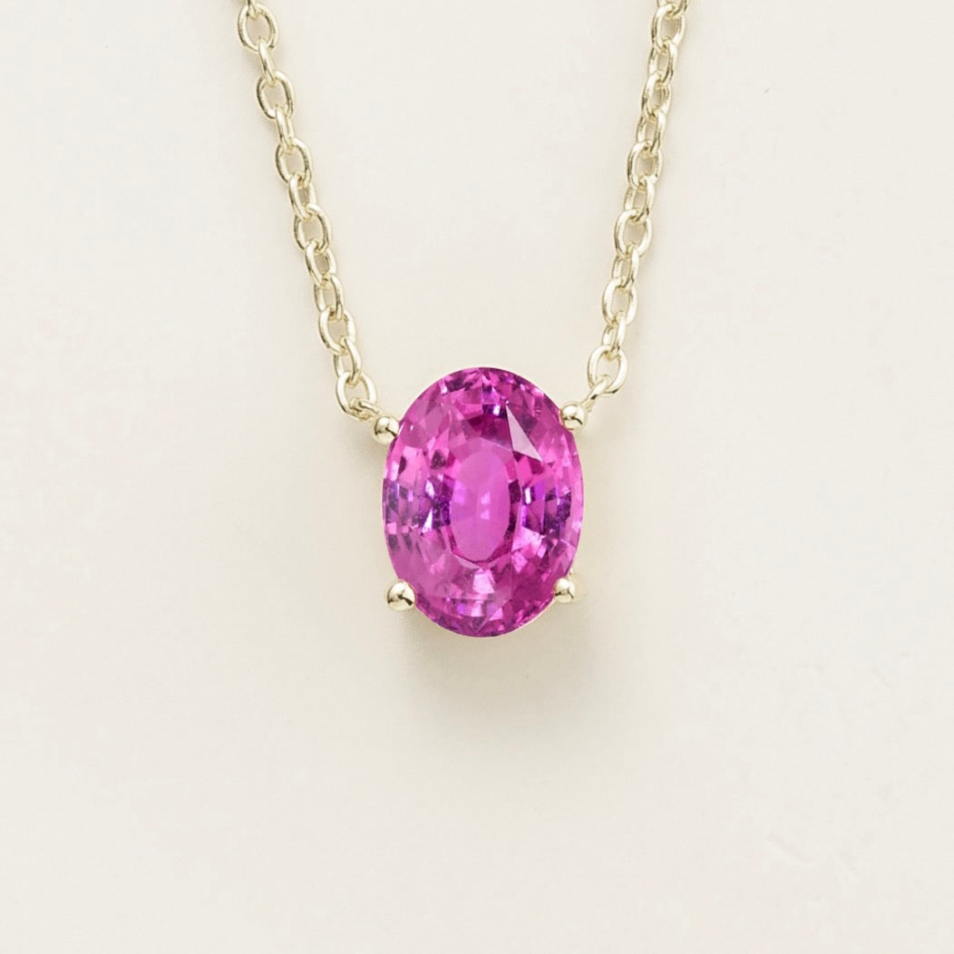 Ovo white gold necklace set with vivid Pink sapphire