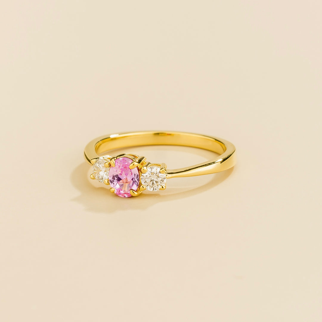 Boble gold ring set with Pink sapphire and Diamonds