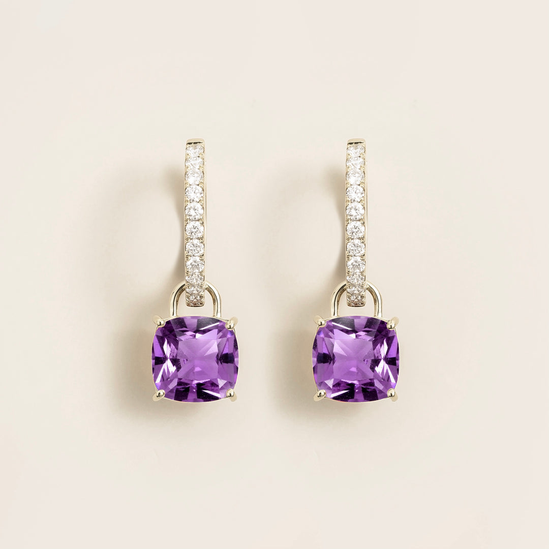 Oreol White Gold Earrings Set With Purple Sapphire & Diamond